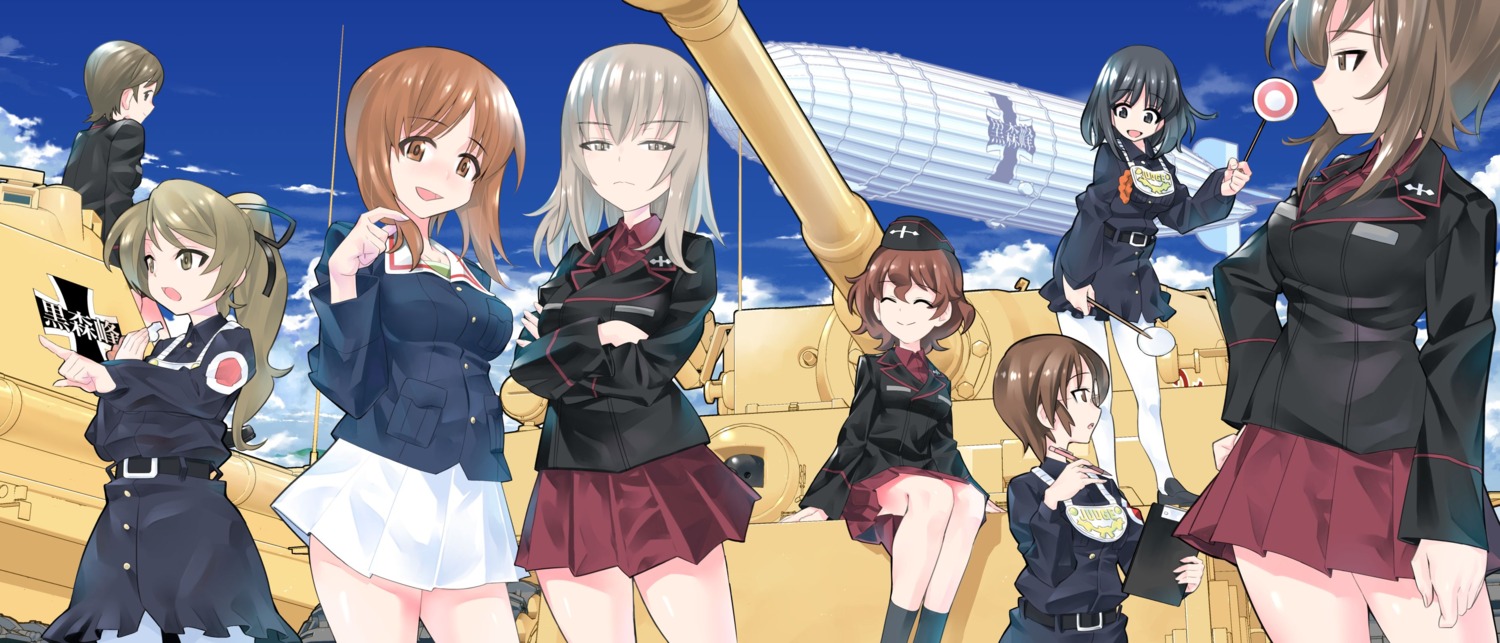 akaboshi_koume, breast_hold, girls_und_panzer, inatomi_hibiki, inou_takashi, itsumi_erika, nishizumi_maho, nishizumi_miho, pantyhose, ritaiko, sasagawa_kanon, takashima_remi, uniform
