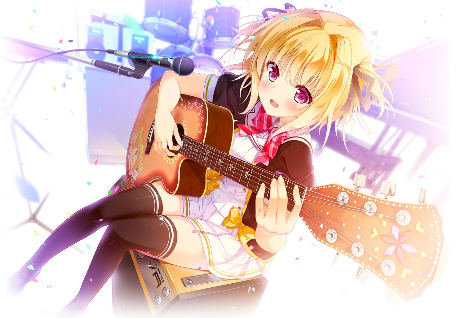 campus, guitar, koioto_se_piace, kurumi_hana, seifuku, thighhighs, tonchan