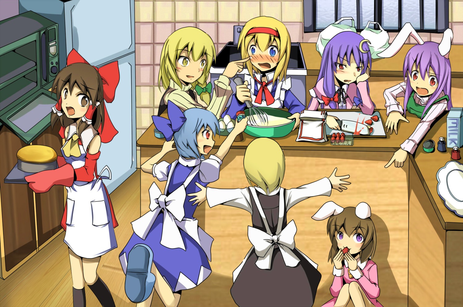alice_margatroid, cirno, hakurei_reimu, inaba_tewi, kirisame_marisa, mukuroi, patchouli_knowledge, reisen_udongein_inaba