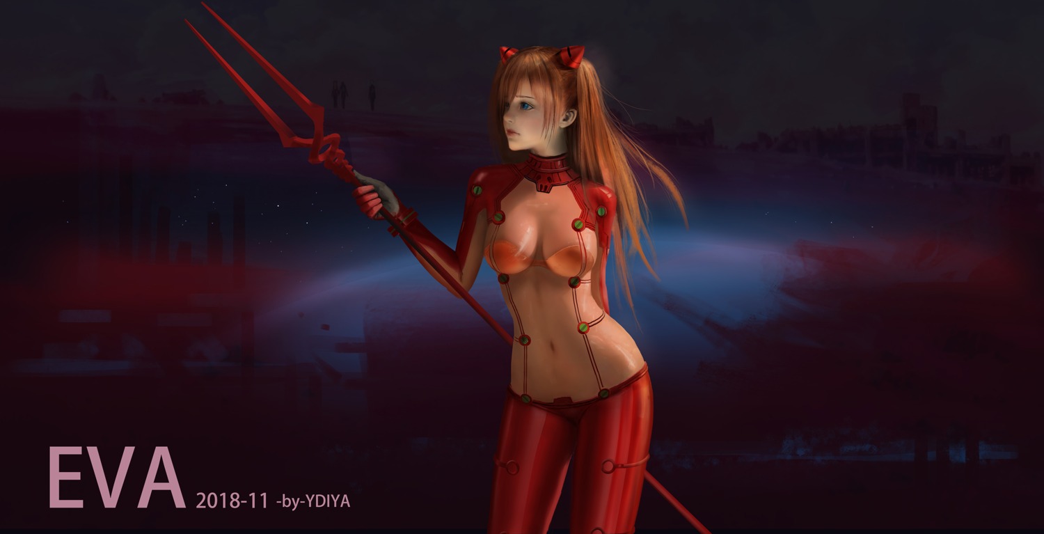 bodysuit, bra, horns, neon_genesis_evangelion, see_through, souryuu_asuka_langley, weapon, ydiya