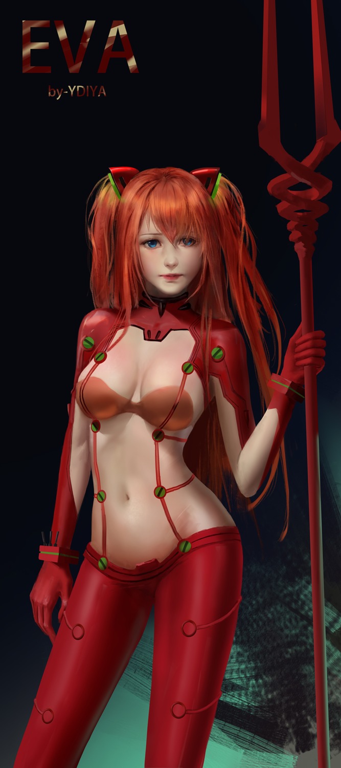 bodysuit, bra, cleavage, neon_genesis_evangelion, souryuu_asuka_langley, weapon, ydiya