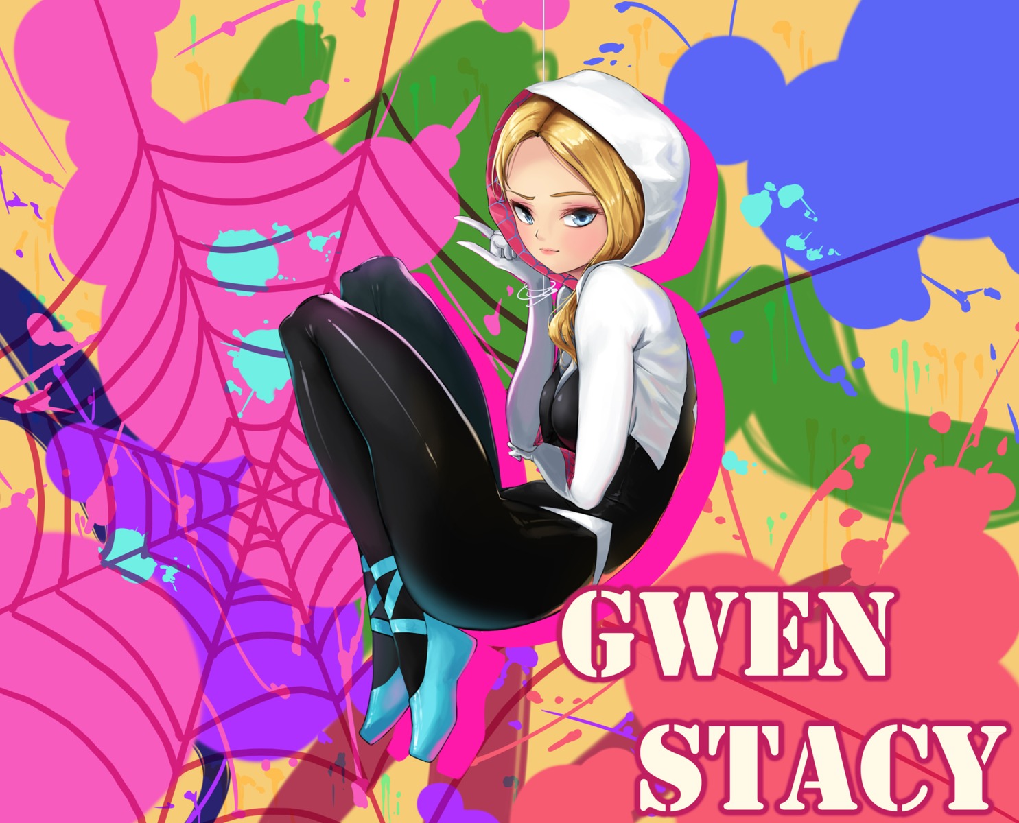 bodysuit, breast_hold, gwen_stacy, heels, kyo_(user_jpfr5738), marvel, spider-gwen, spiderman