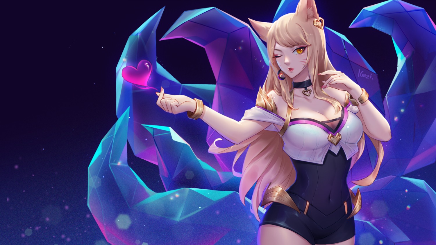 ahri, animal_ears, cleavage, kezi, league_of_legends, tail