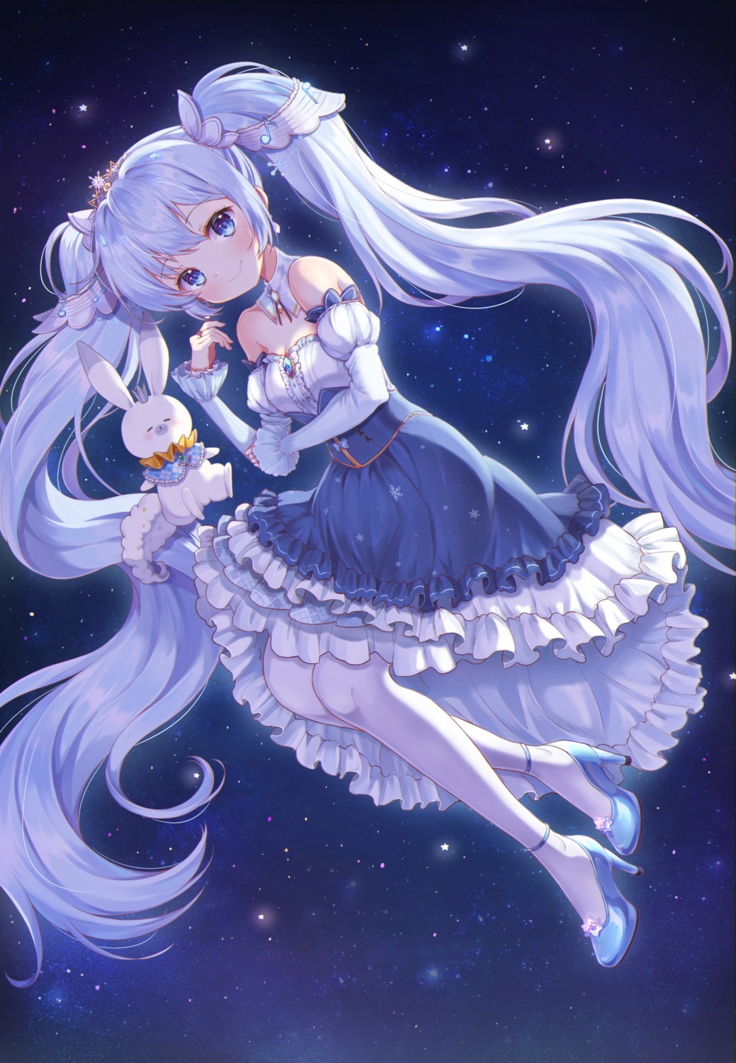 cleavage, dress, foreign_blue, hatsune_miku, heels, vocaloid, yuki_miku