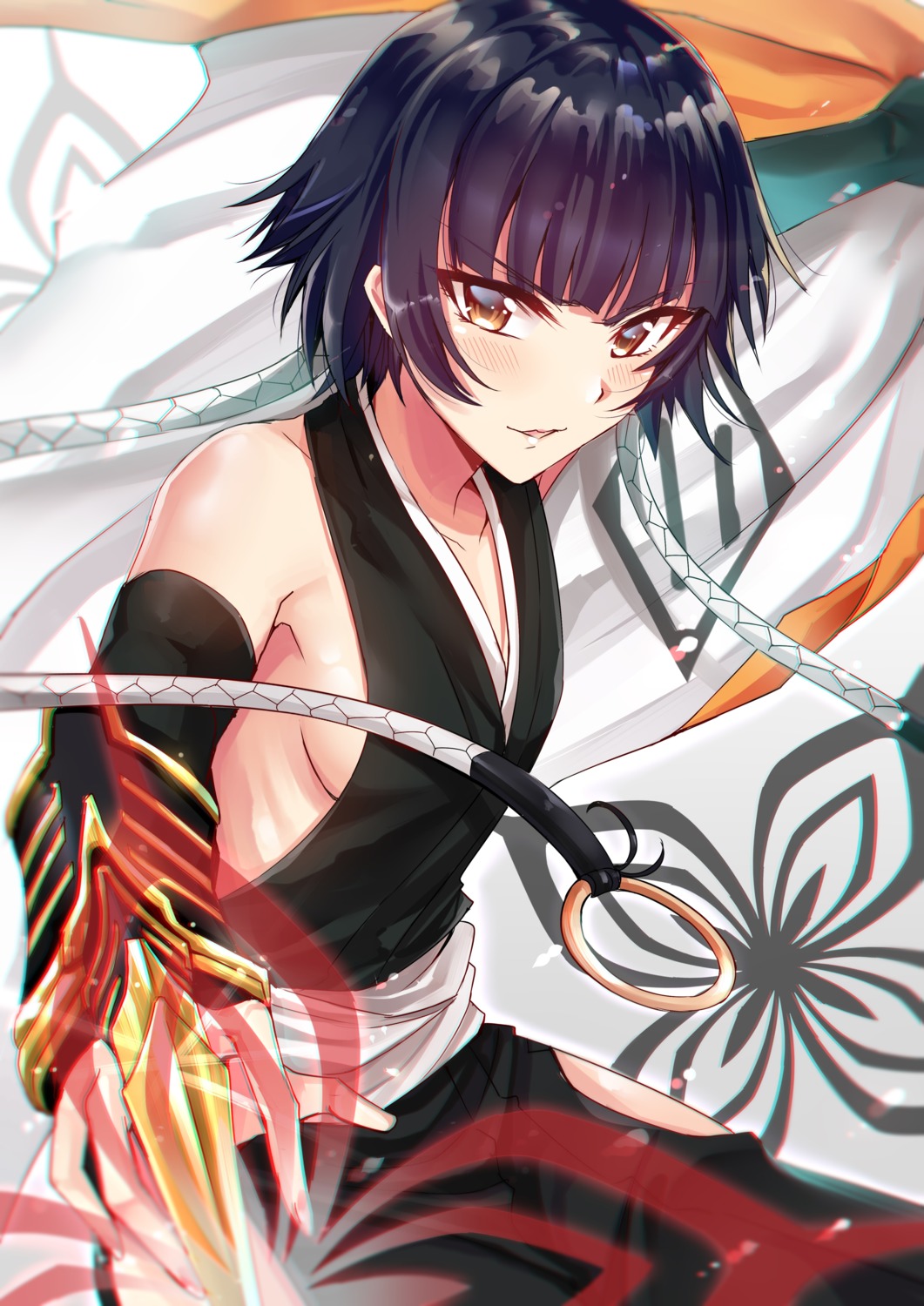 bleach, japanese_clothes, no_bra, sui-feng, tsang_yu_chun, weapon