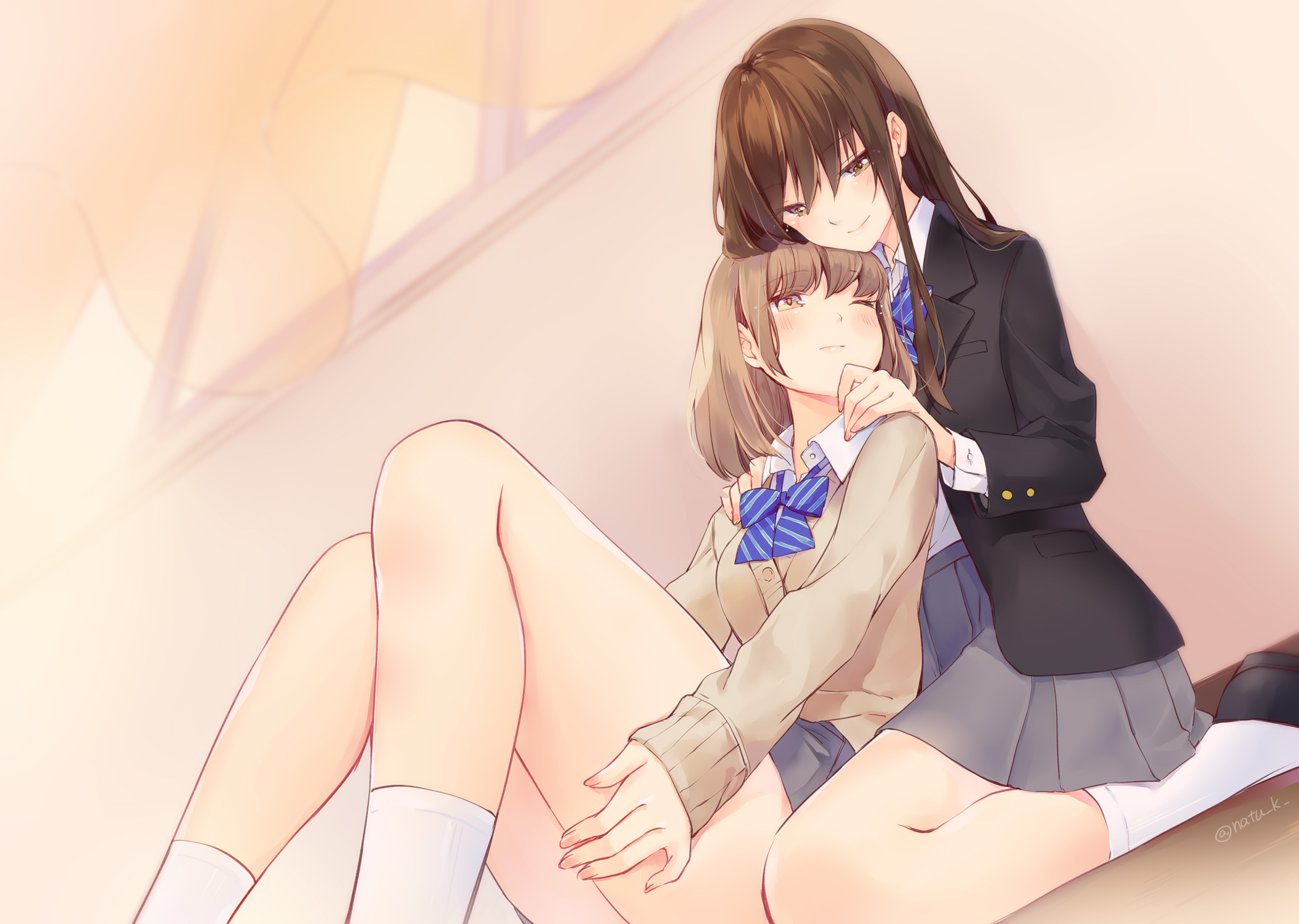 natsu_(natume0504), seifuku, sweater, yuri