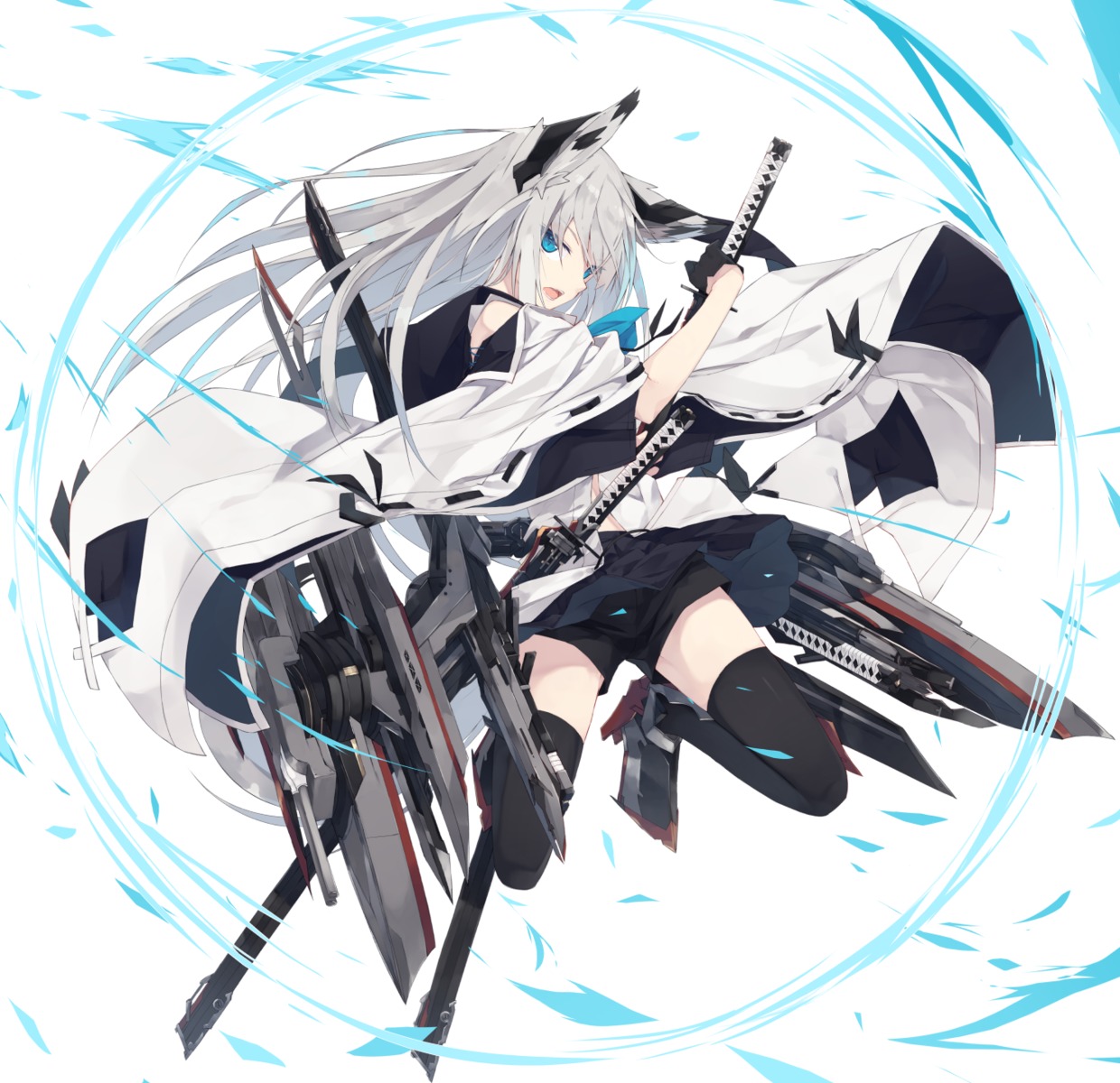 animal_ears, azur_lane, heels, kawakaze_(azur_lane), nagishiro_mito, sword, thighhighs