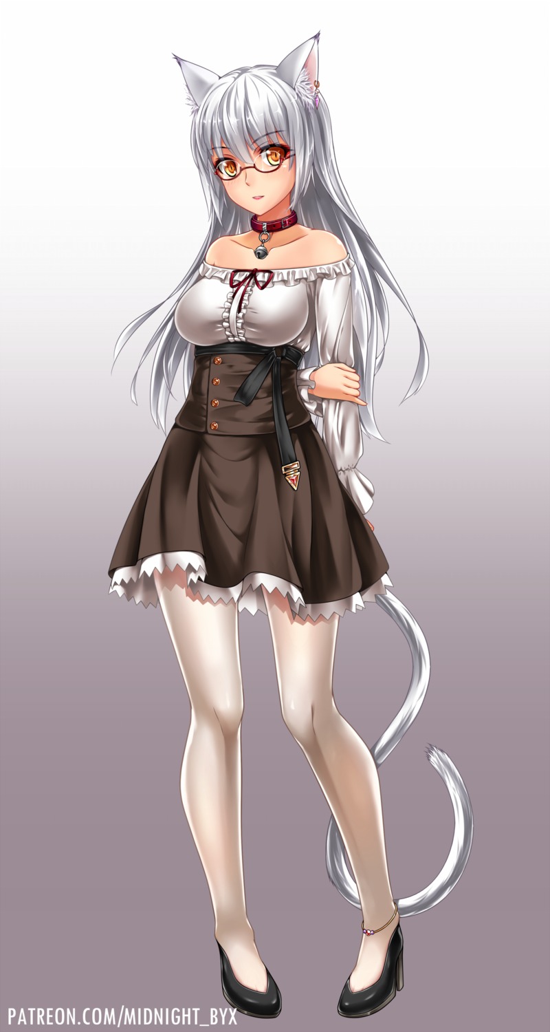 animal_ears, dress, heels, midnight, nekomimi, pantyhose