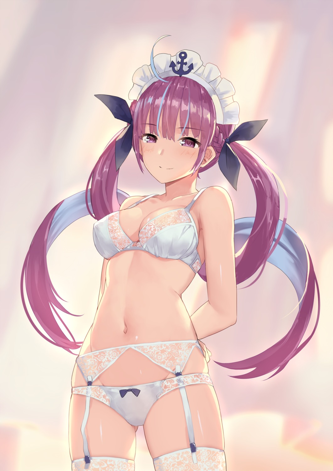 bra, cleavage, garter_belt, hololive, lingerie, minato_aqua, musyne_xsk, pantsu