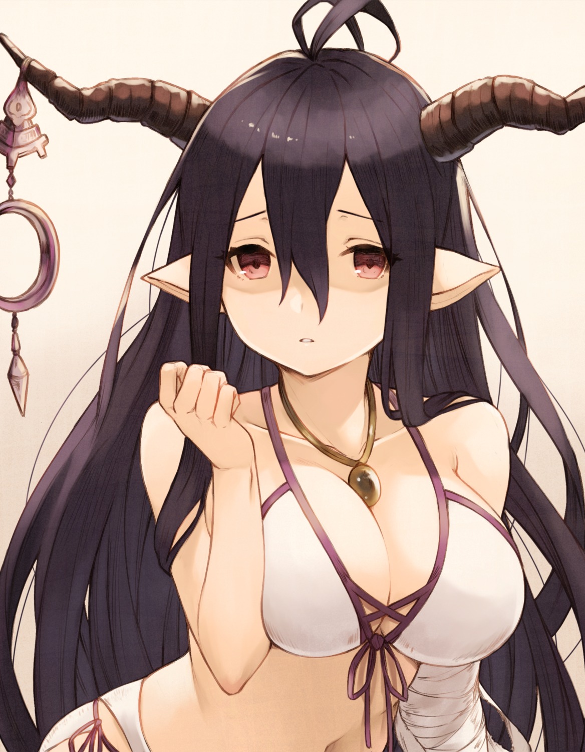 bandages, bikini, breast_hold, cleavage, danua, granblue_fantasy, horns, koretsuki_azuma