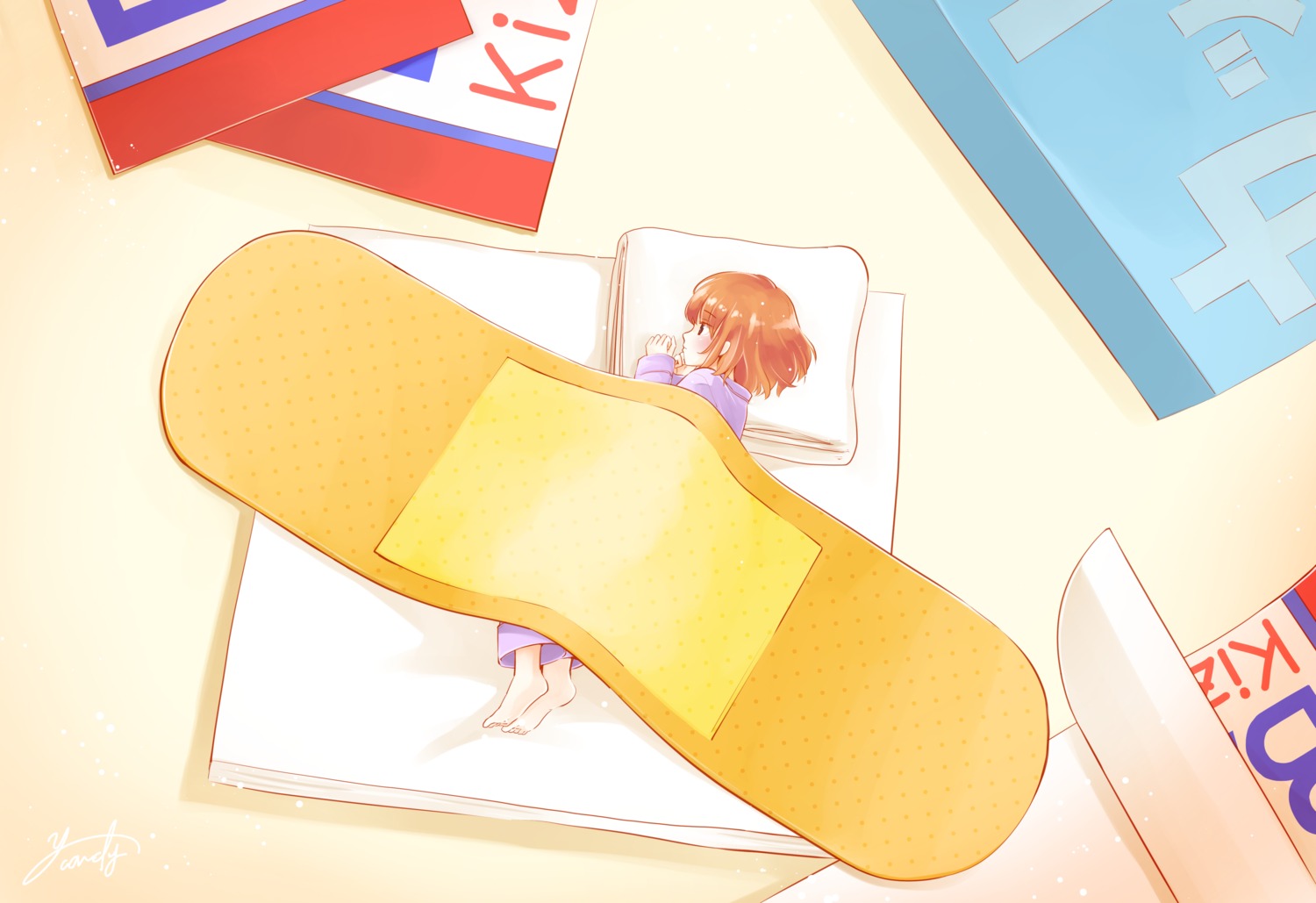 ahira_yuzu, bandaid, pajama