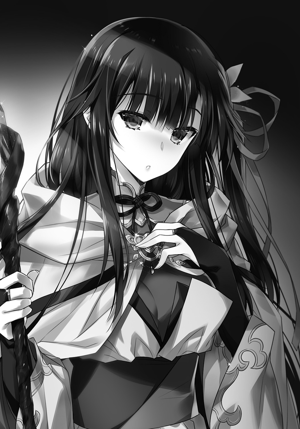 japanese_clothes, kuro_shishi_jou_kitan, monochrome, weapon, yasaka_minato