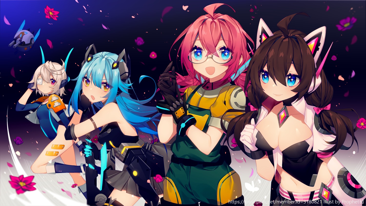 cleavage, eyepatch, megane, prophet_chu, swimsuits, wallpaper