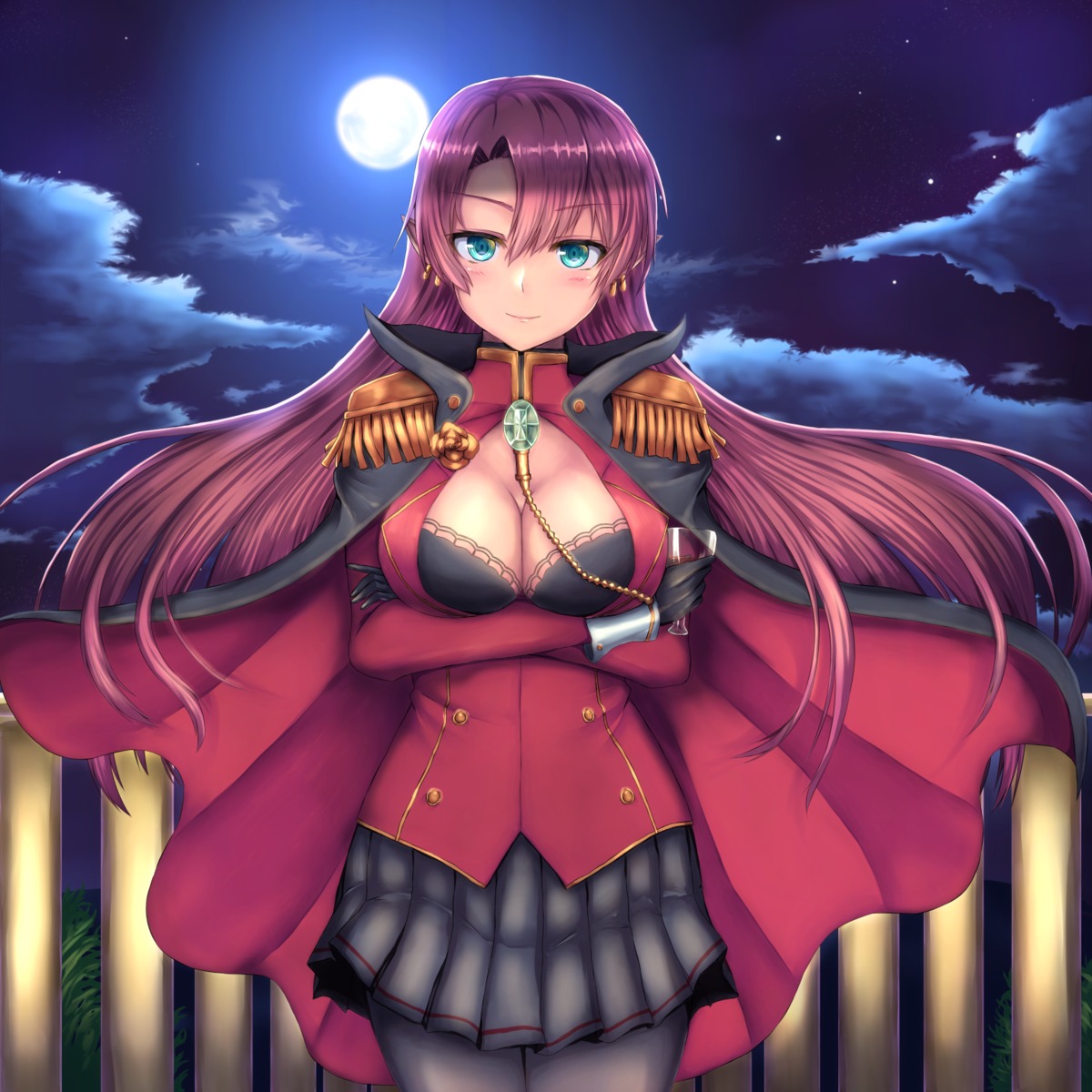 azur_lane, breast_hold, buran, cleavage, duke_of_york_(azur_lane), pantyhose, pointy_ears, uniform