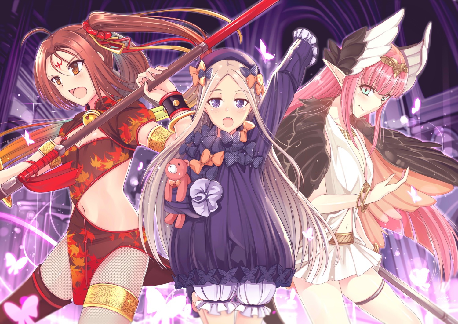 abigail_williams_(fate), asian_clothes, bloomers, circe, cleavage, dress, fate/grand_order, fishnets