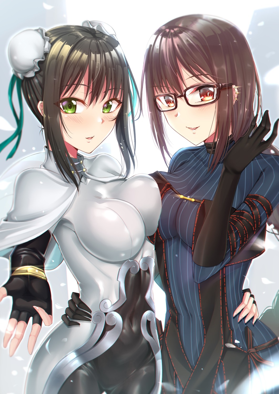 bodysuit, fate/grand_order, megane, qin_liangyu_(fate), symmetrical_docking, tsang_yu_chun, yu_mei-ren_(fate)