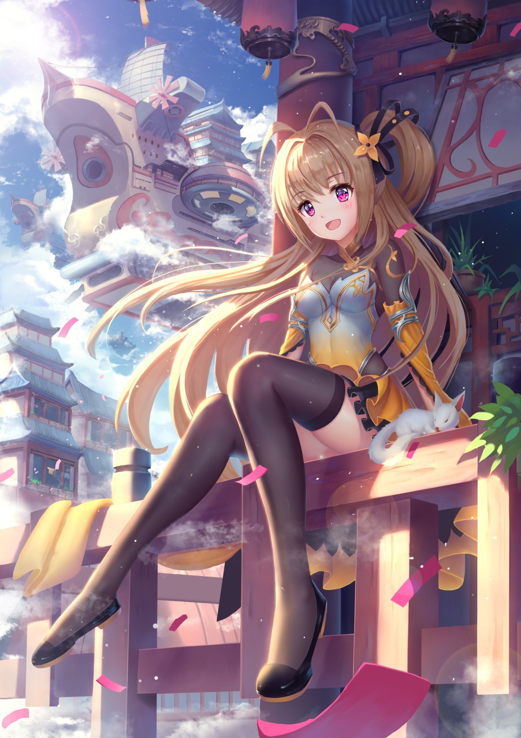 armor, cleavage, dress, rorinya, see_through, thighhighs