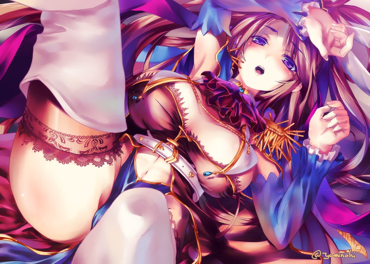 cleavage, ingrid_(sennen_sensou_aigis), kousaka_yami, pantsu, sennen_sensou_aigis, thighhighs, thong