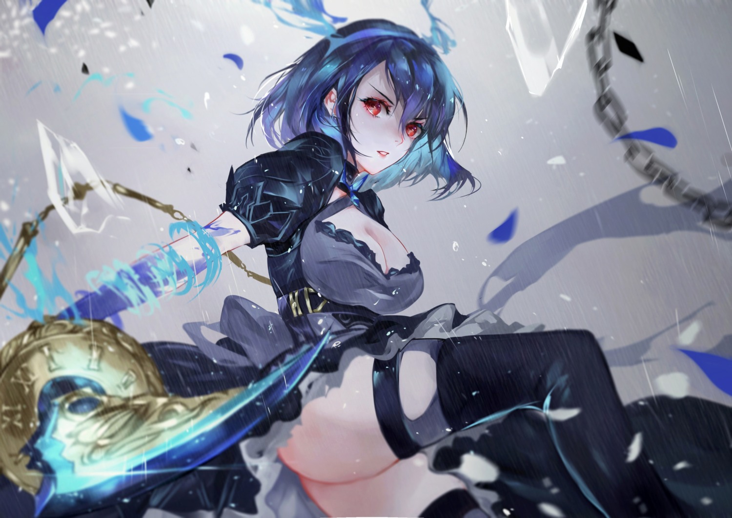 alice_(sinoalice), cleavage, dress, sinoalice, thighhighs, vardan, weapon