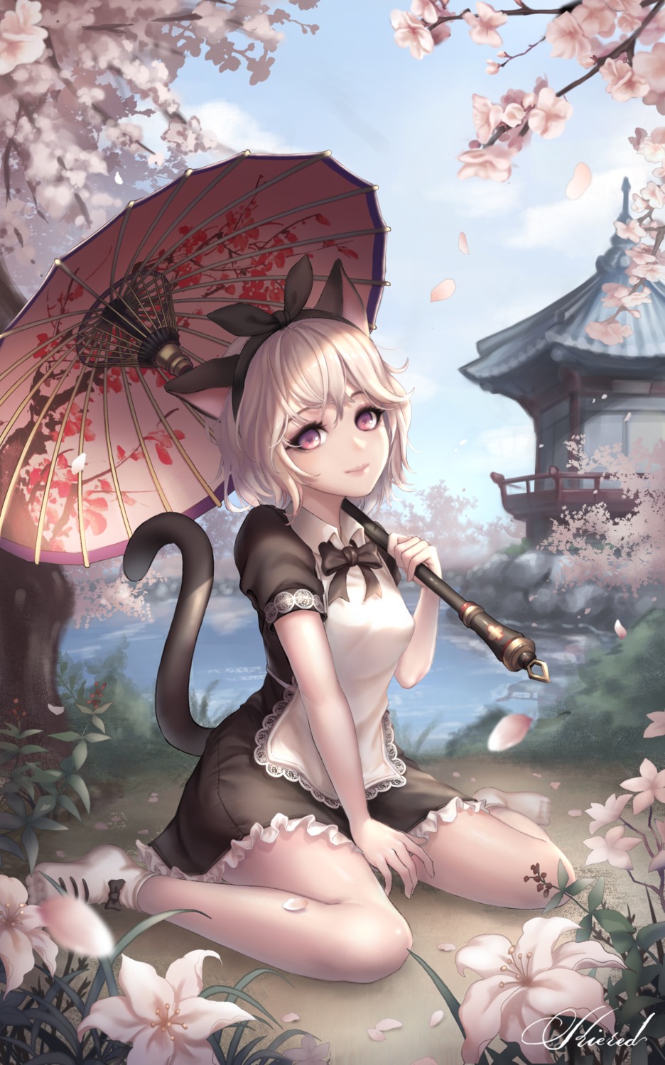 animal_ears, blade_&_soul, kie_(wylee2212), lyn_(blade_&_soul), maid, nekomimi, tail, umbrella