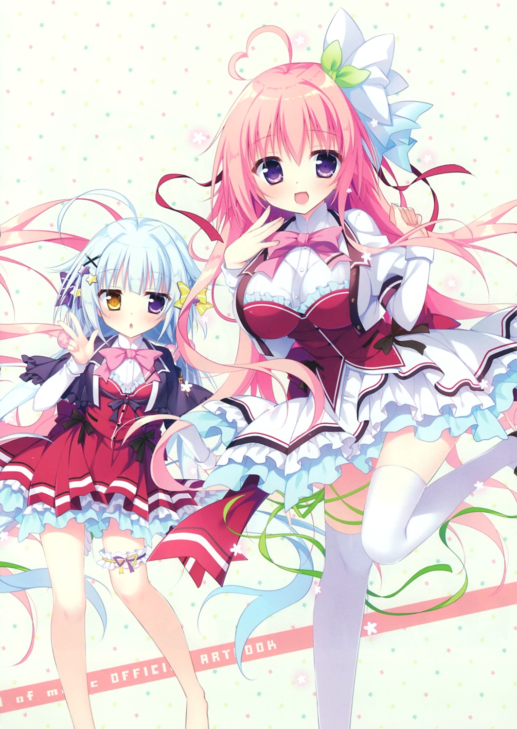 garter, haruharu_(koisuru_kokoro_to_mahou_no_kotoba), hearts, heterochromia, hoshiyomi_mashiro, koisuru_kokoro_to_mahou_no_kotoba, seifuku, shiromochi_sakura, thighhighs