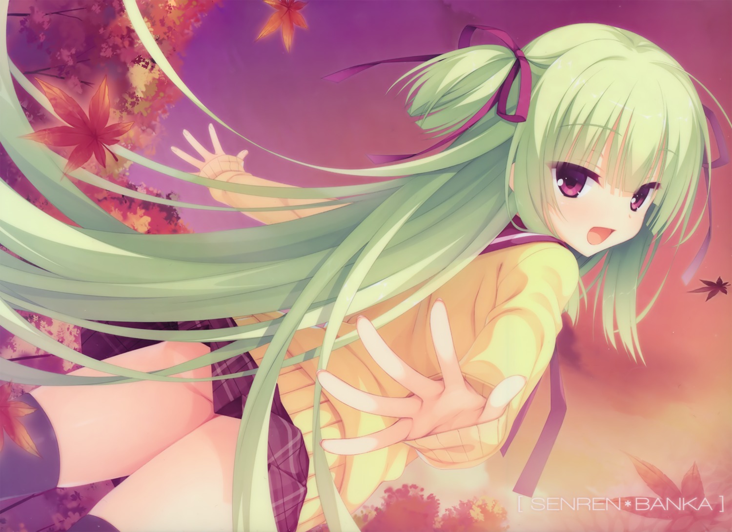 murasame_(senren_banka), muririn, seifuku, senren_banka, sweater, thighhighs, yuzu-soft
