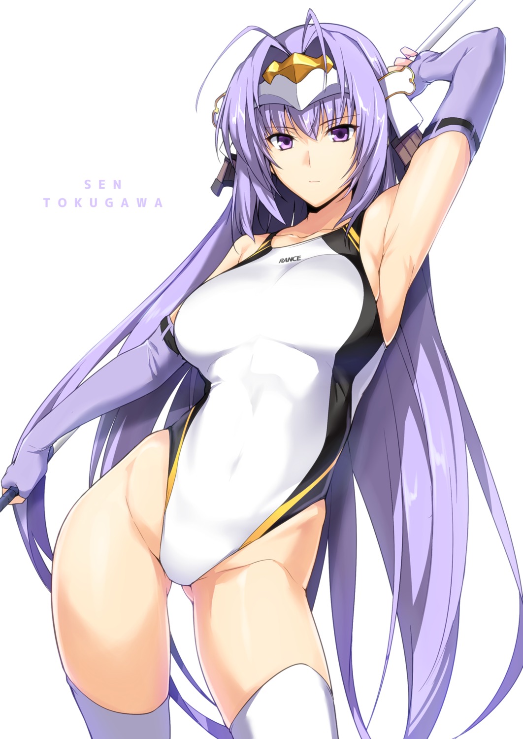 halcon, sengoku_rance, senhime, senhime_(rance), swimsuits, thighhighs, weapon