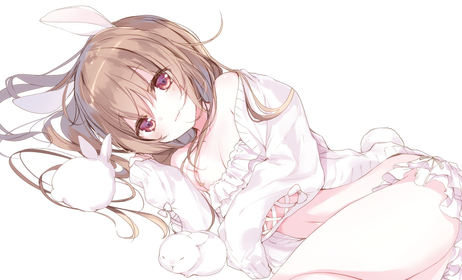 animal_ears, bikini, bunny_ears, cleavage, emia_(castilla), open_shirt, sweater, swimsuits, tail