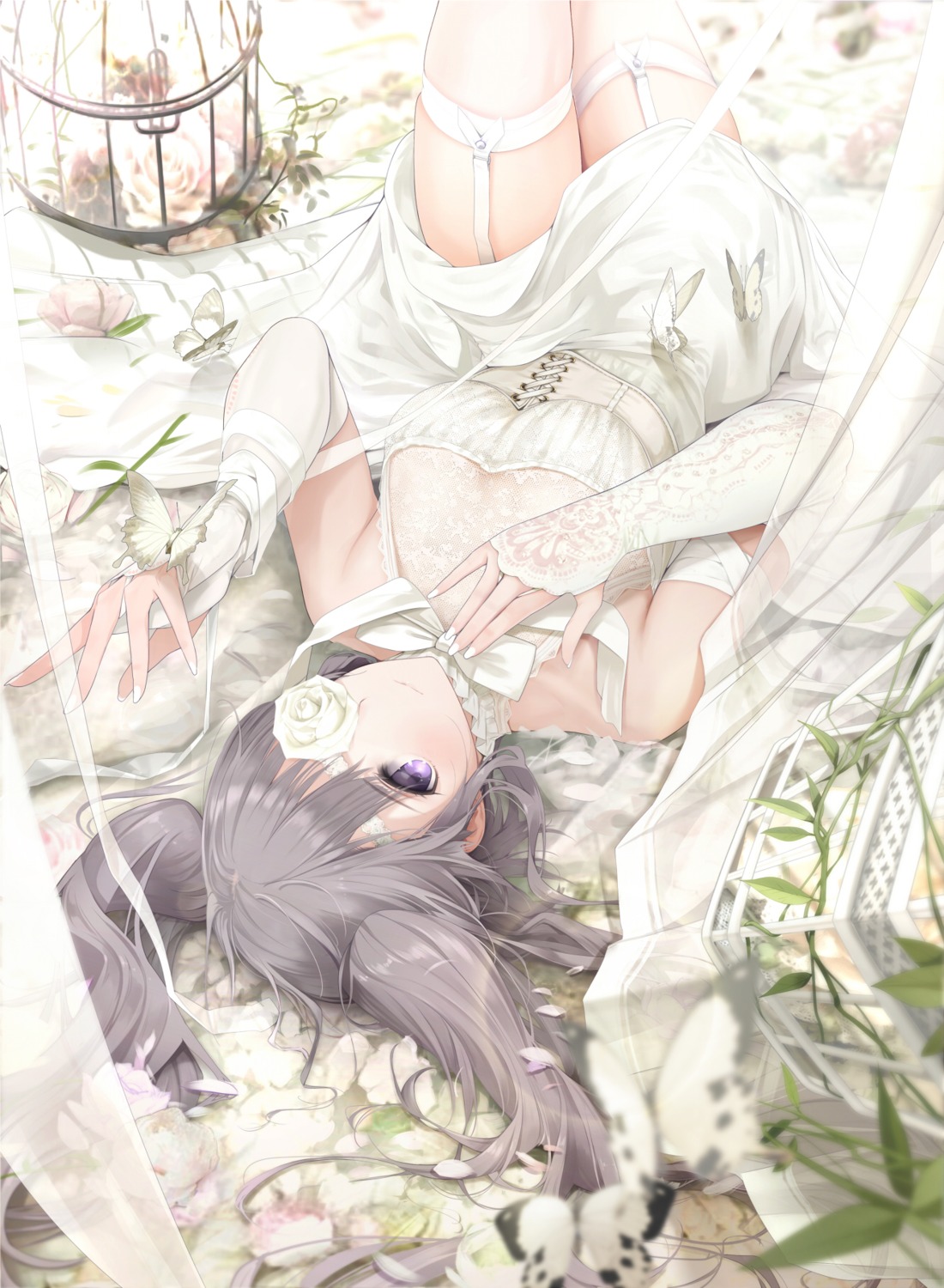 dress, eyepatch, giba_(out-low), see_through, stockings, the_idolm@ster, the_idolm@ster_shiny_colors, thighhighs