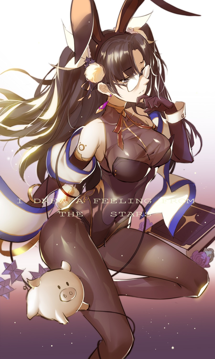 animal_ears, bunny_ears, bunny_girl, fate/grand_order, ishtar_(fate), megane, pantyhose, see_through, sunshine_(1638509769), tail, tattoo, toosaka_rin