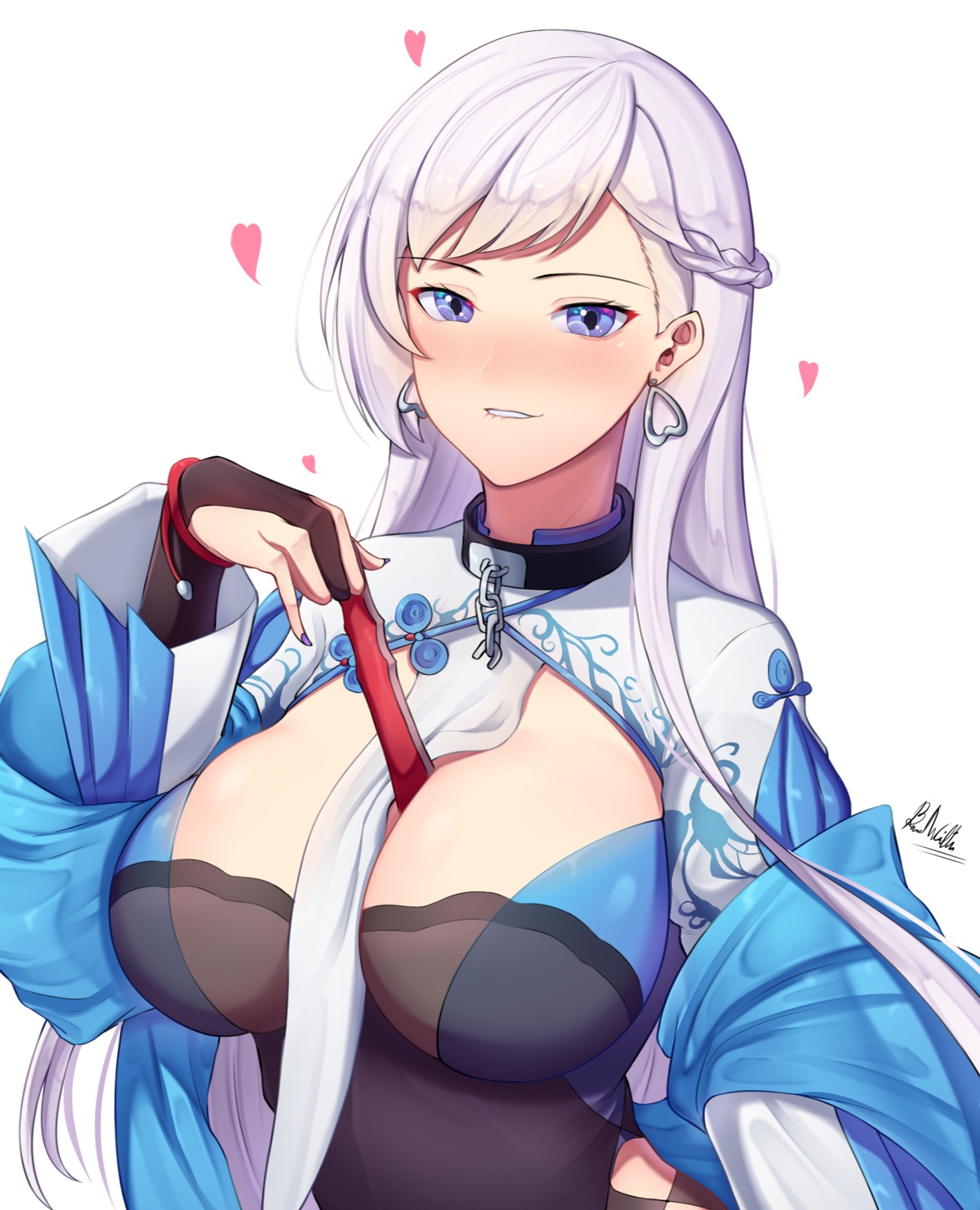asian_clothes, azur_lane, band-width, belfast_(azur_lane), cleavage