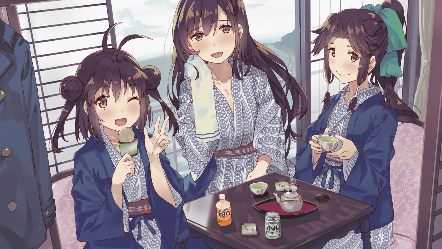 cleavage, jintsuu_(kancolle), kantai_collection, naka_(kancolle), sendai_(kancolle), tonari_no_kai_keruberosu, yukata