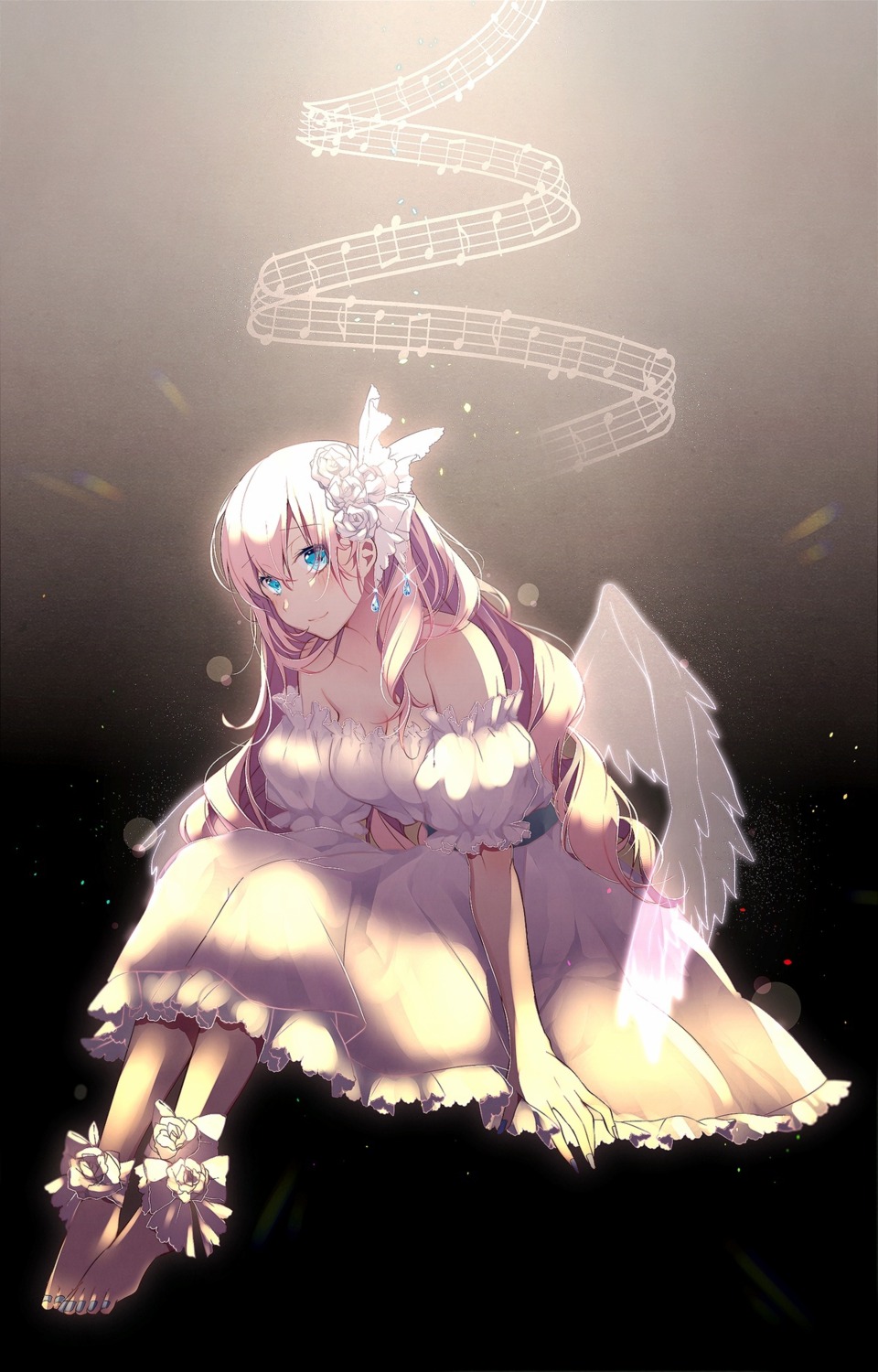 asagao_minoru, cleavage, dress, feet, megurine_luka, vocaloid, wings