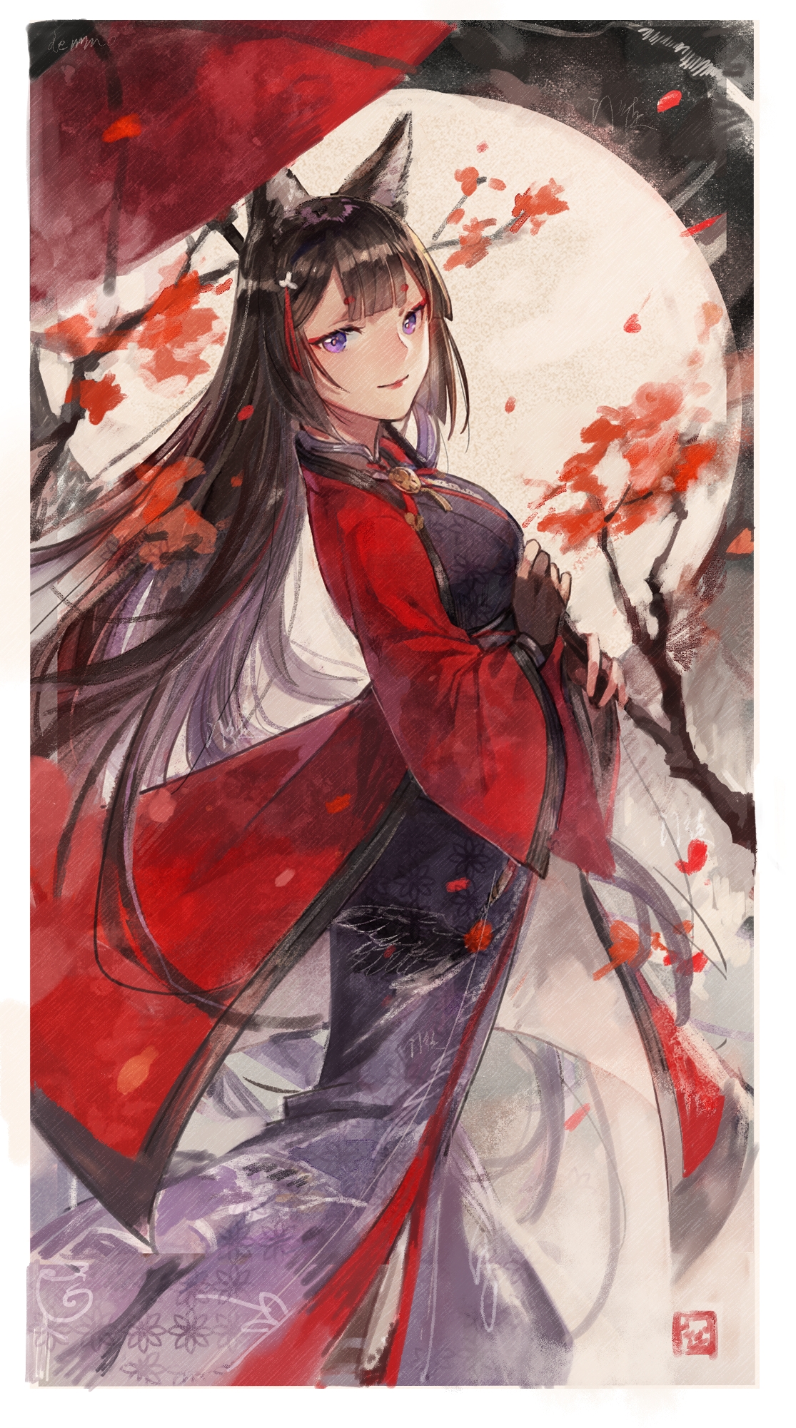 amagi_(azur_lane), animal_ears, azur_lane, kimono, kitsune, mento, umbrella