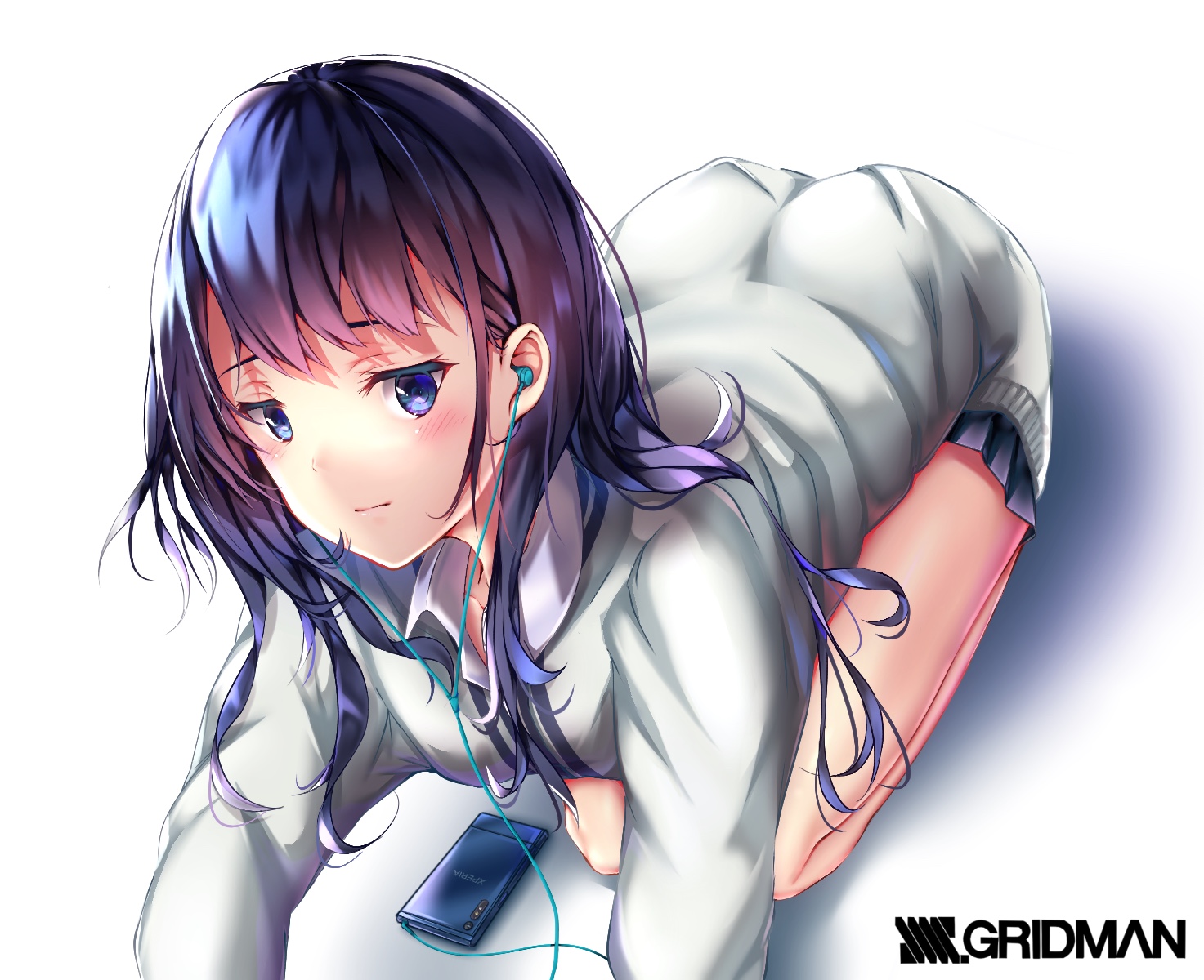aotsuki_kaoru, gridman_universe, headphones, seifuku, ssss.gridman, sweater, takarada_rikka