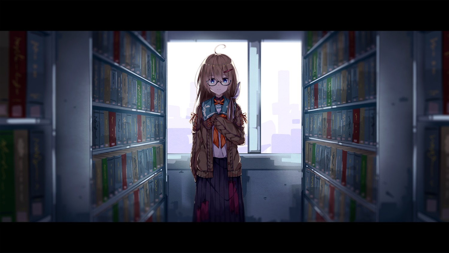 kataribe_tsumugu, megane, nijisanji, seifuku, sweater, taiyaki