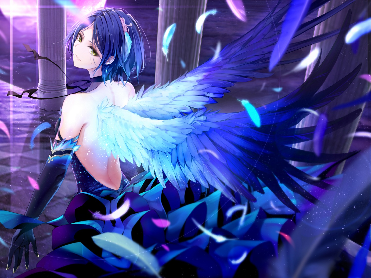 dress, giba_(out-low), hayami_kanade, no_bra, the_idolm@ster, the_idolm@ster_cinderella_girls, the_idolm@ster_cinderella_girls_starlight_stage, wings