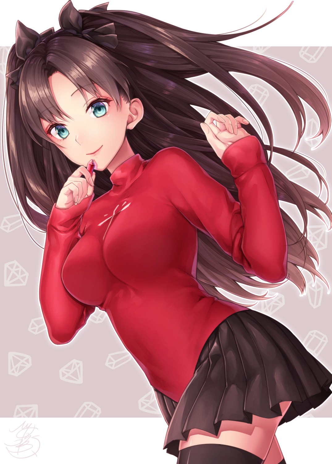 fate/stay_night, hinata_mizuiro, sweater, thighhighs, toosaka_rin