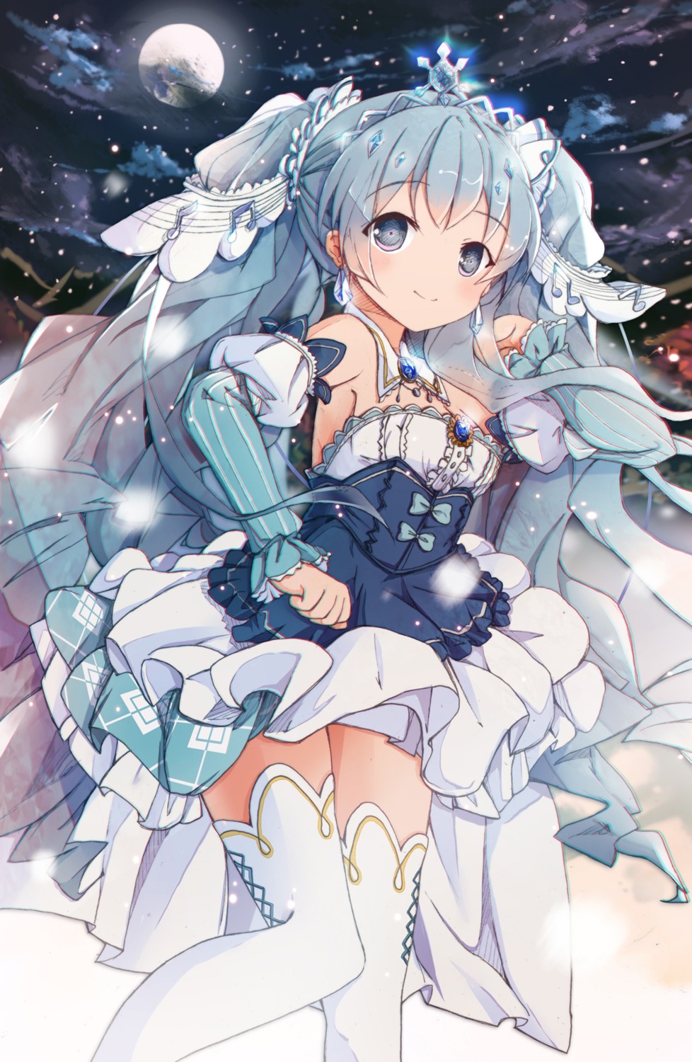 bondson, cleavage, hatsune_miku, thighhighs, vocaloid, yuki_miku