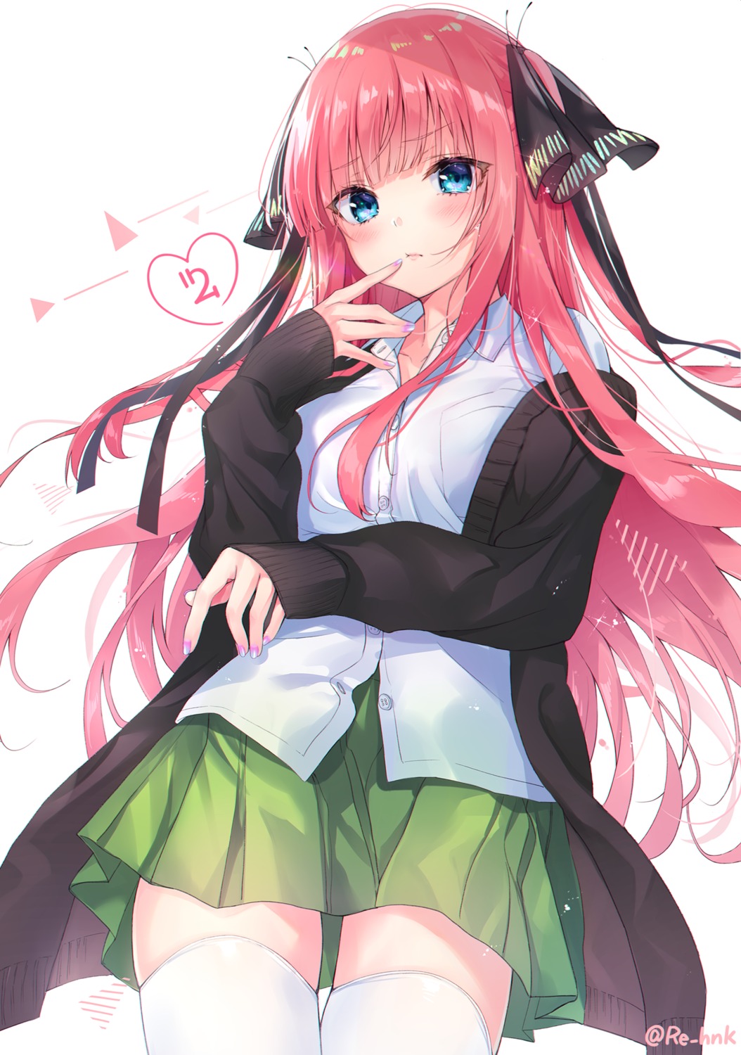 5-toubun_no_hanayome, breast_hold, nakano_nino, sakura_honoka_(srhk0623), seifuku, sweater, thighhighs