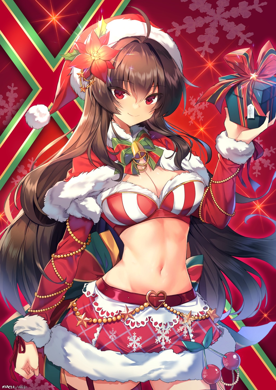 christmas, cleavage, iris_yuma, maett, soul_worker, stockings, thighhighs