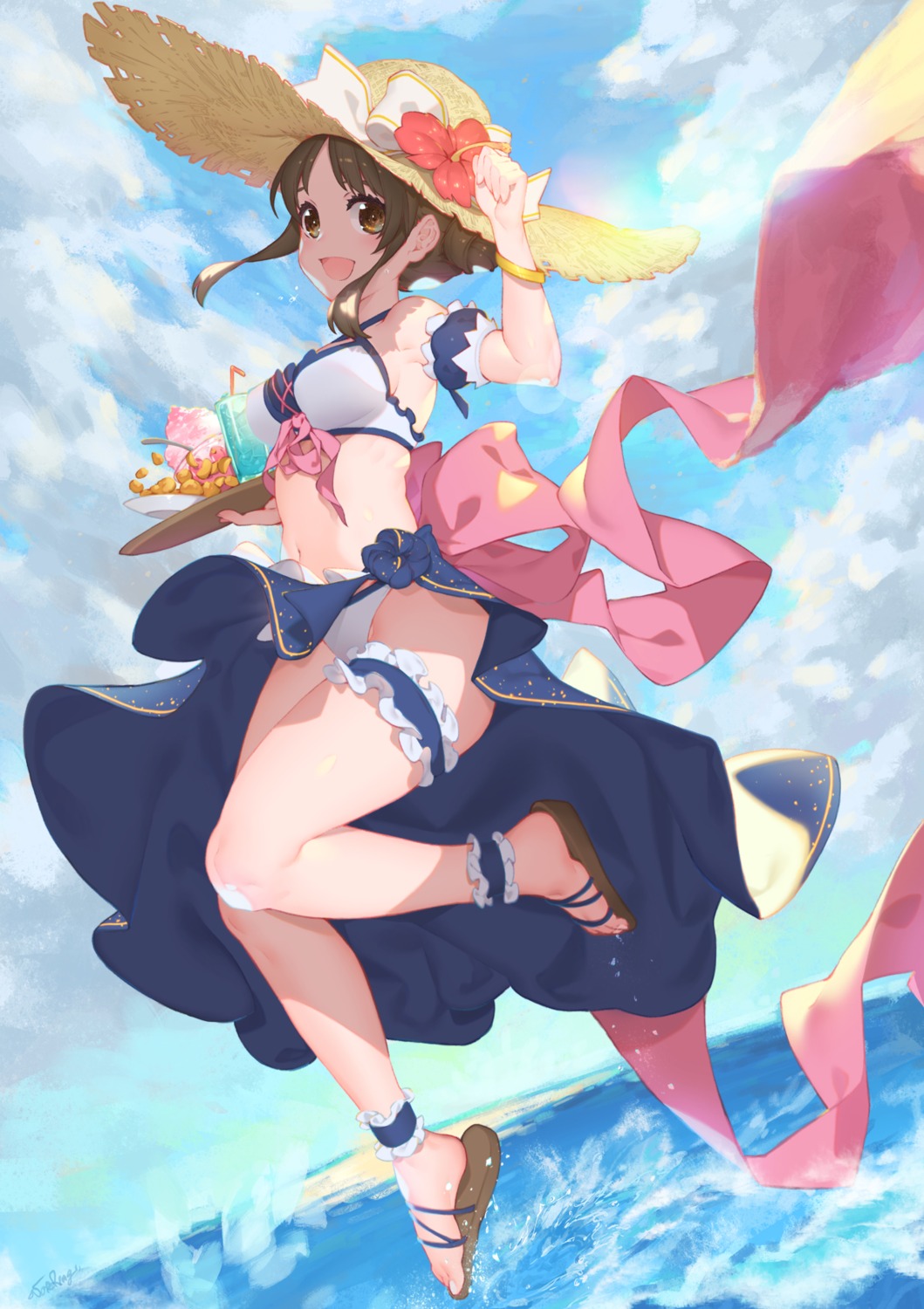 amano_suzume, bikini, garter, princess_connect!, princess_connect!_re:dive, skirt_lift, swimsuits, waterring