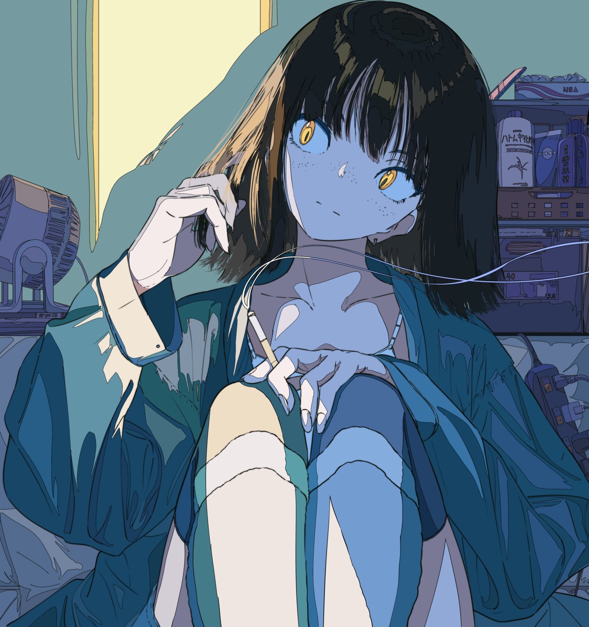cogecha, smoking, thighhighs