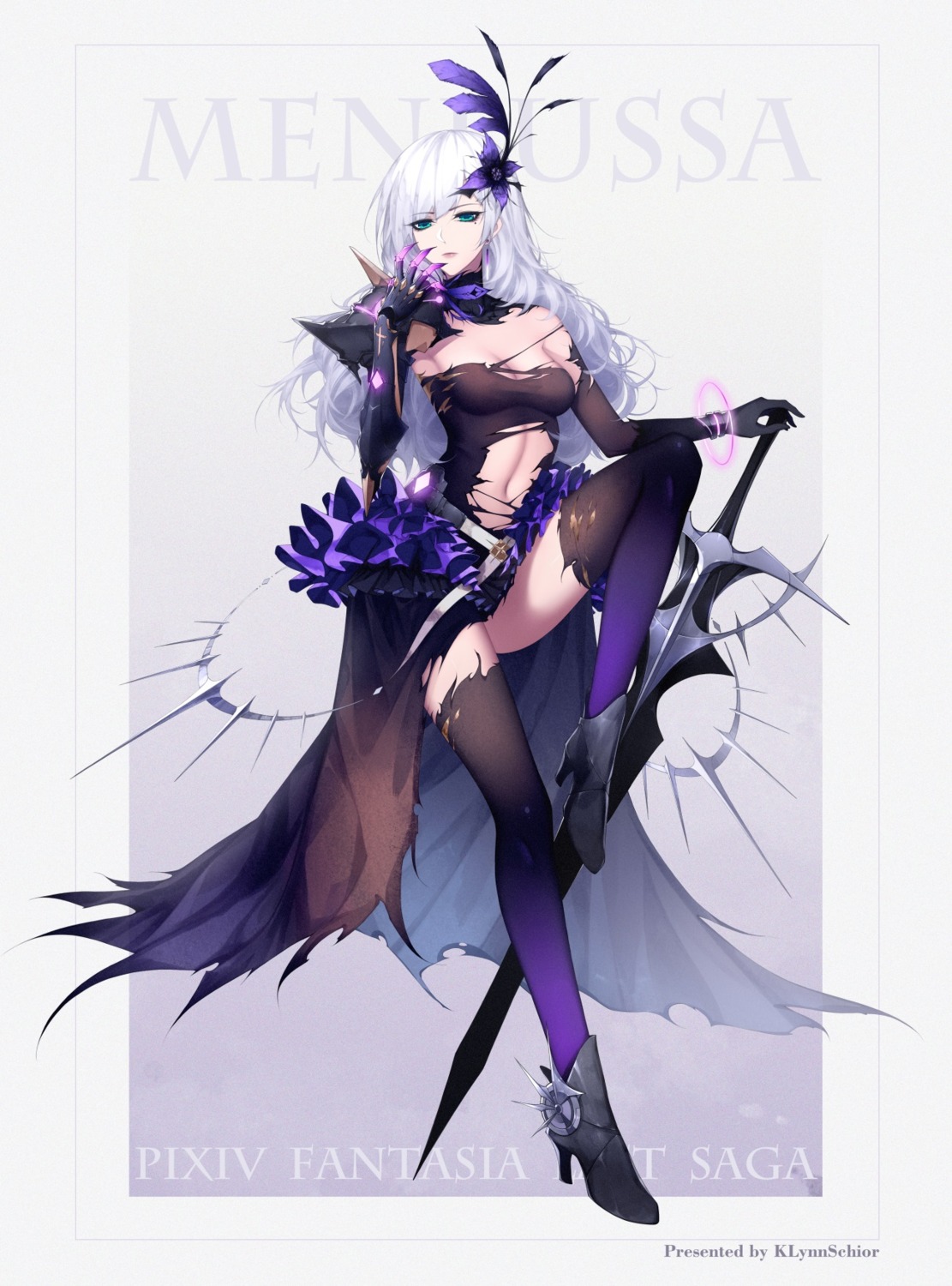 armor, cleavage, heels, pixiv_fantasia, pixiv_fantasia_last_saga, red-d, sword, thighhighs
