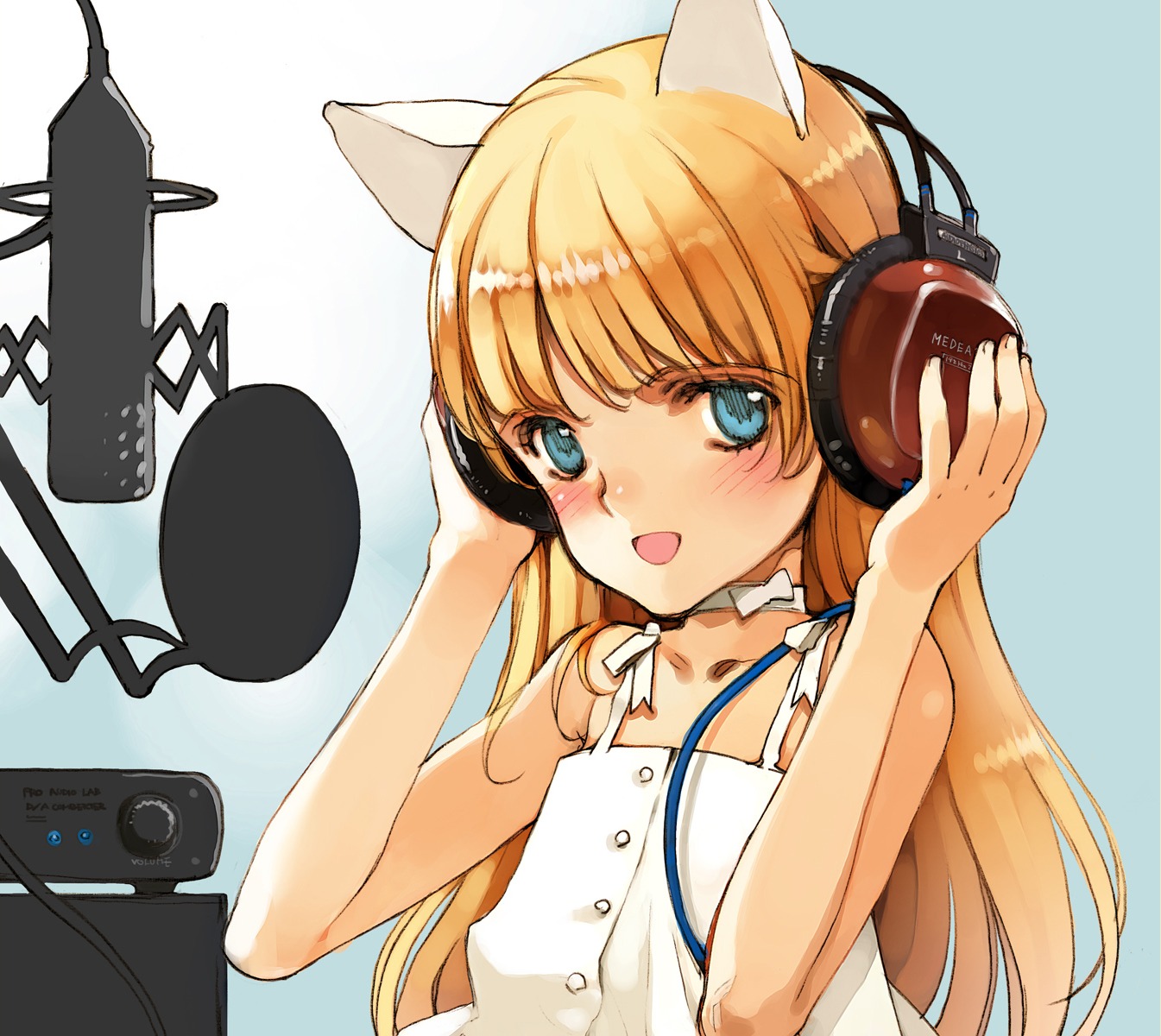 animal_ears, dress, ema_(shirotsume_souwa), headphones, littlewitch, nekomimi, oyari_ashito, shirotsume_souwa