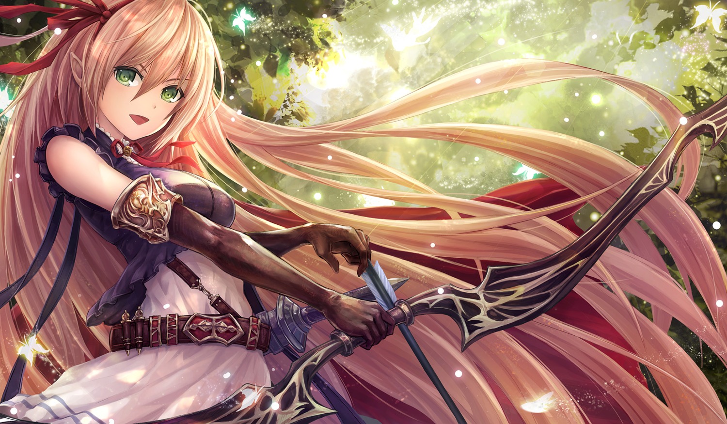 arisa_(shadowverse), armor, elf, pointy_ears, saya_kuroha, shadowverse, weapon