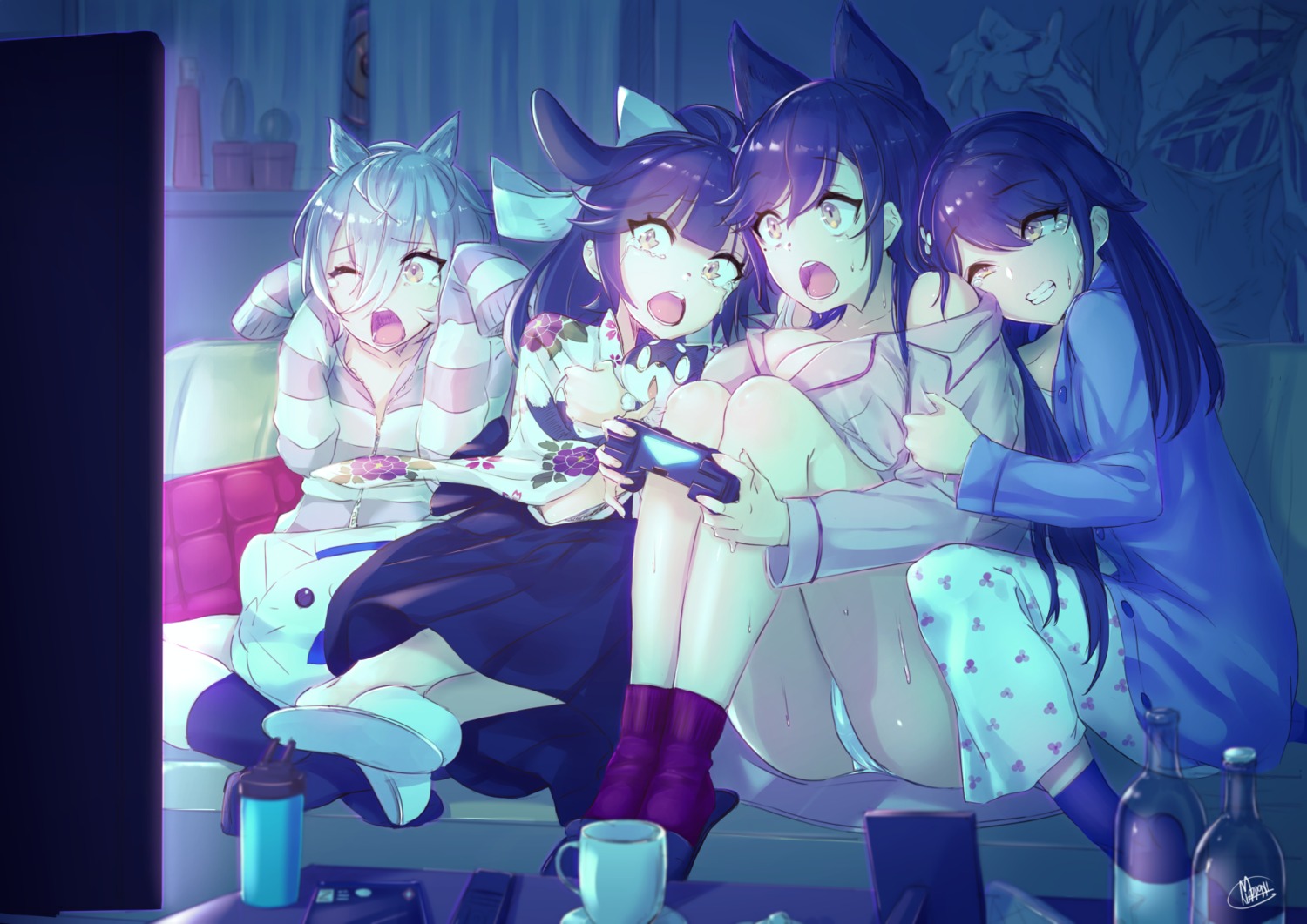 animal_ears, atago_(azur_lane), azur_lane, choukai_(azur_lane), cleavage, mappaninatta, maya_(azur_lane), open_shirt