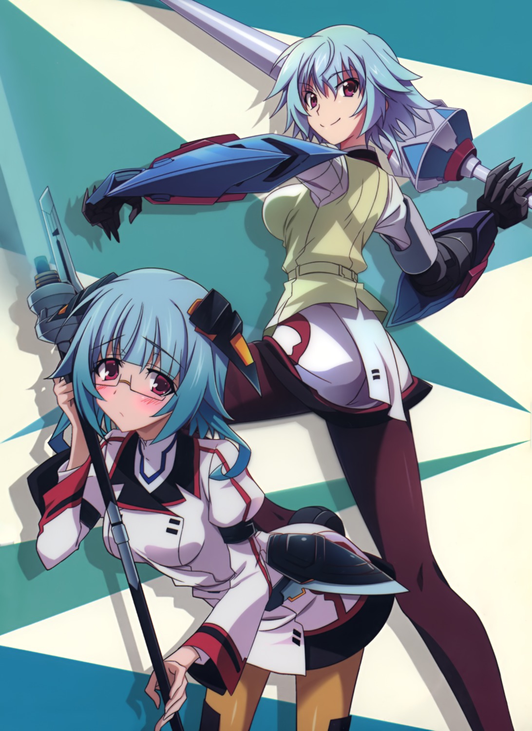 armor, infinite_stratos, megane, pantyhose, sarashiki_kanzashi, sarashiki_tatenashi, seifuku, tagme