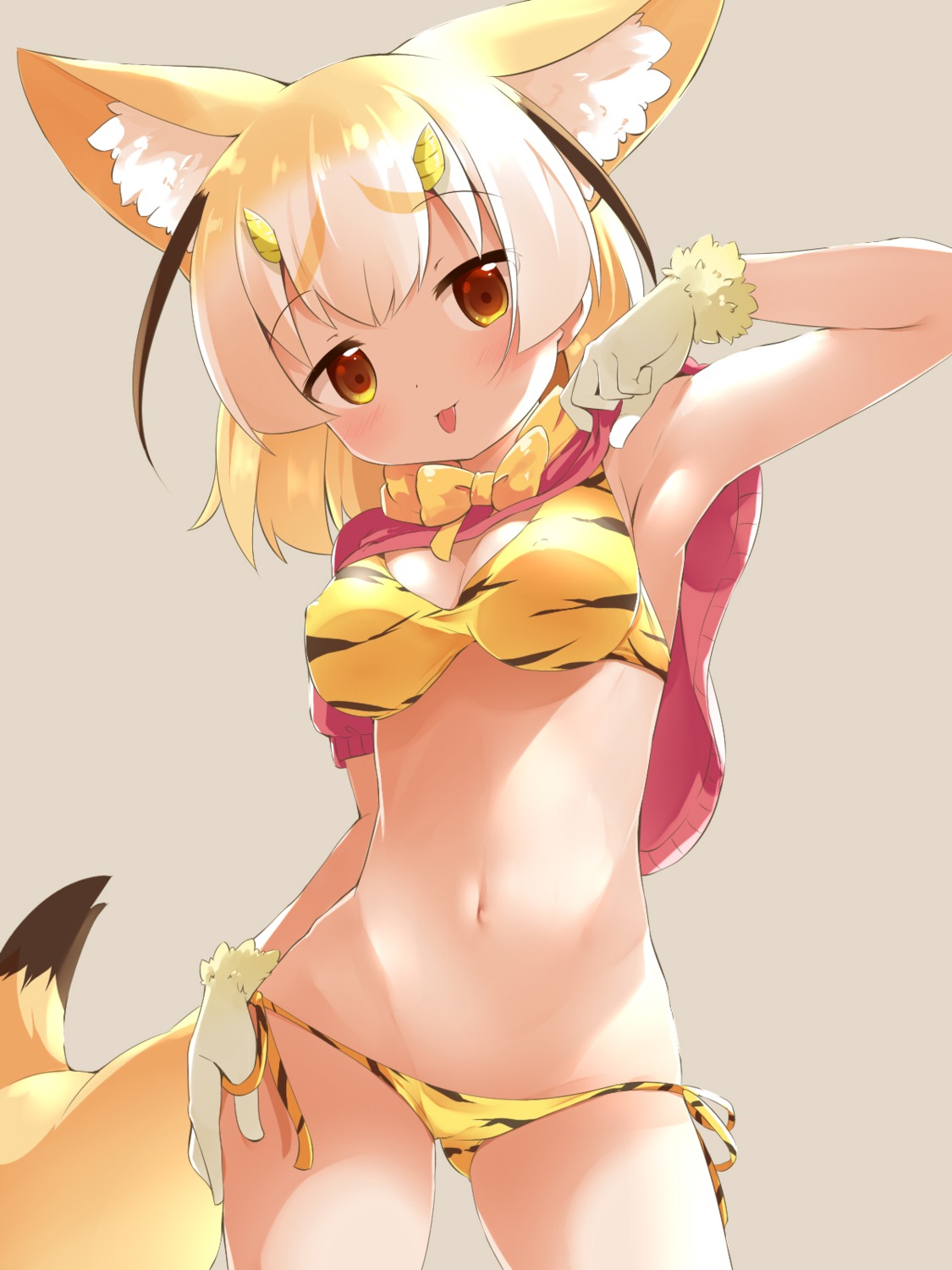 animal_ears, bikini, cleavage, fennec_(kemono_friends), horns, kemono_friends, makuran, swimsuits, tail
