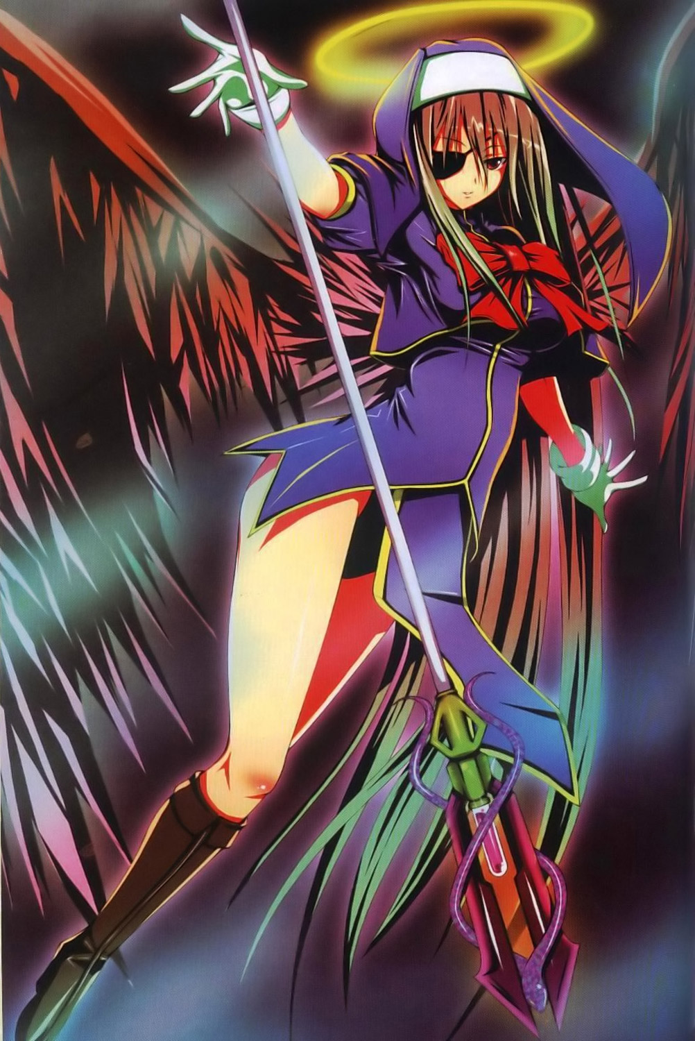 angel, eyepatch, nun, pantsu, satofuji_masato, weapon, wings